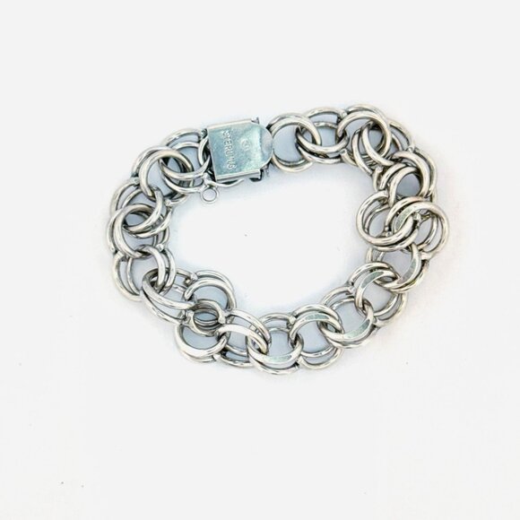 Estate Sterling Silver 925 Double Link Chain Bracelet 6” Vintage Heavy 33.6g - Picture 2 of 11